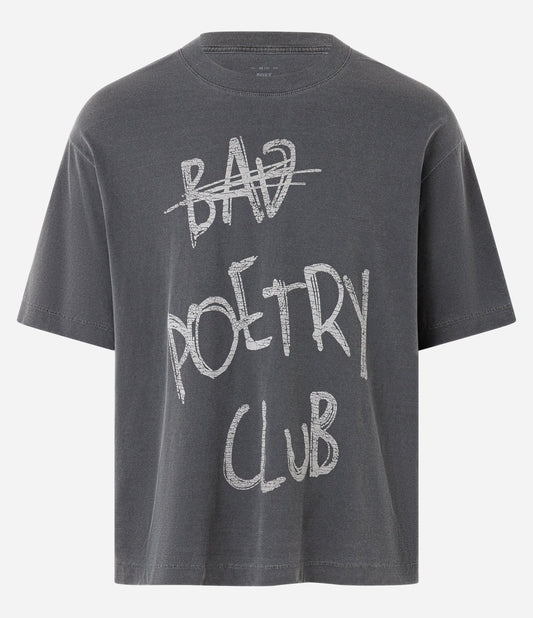 Maglietta Boxy in cotone lavato con stampa Poetry Club in grigio