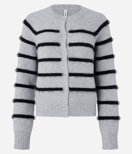 Cardigan a maglia corta con bottoni e strisce grigie