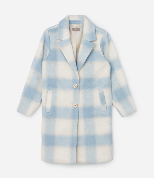 Cappotto lungo in Polivelour a scacchi in Curve e taglie forti blu/bianco
