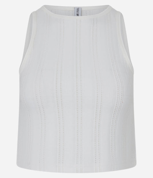 Top cropped a coste e in pile con bordi bianchi a contrasto