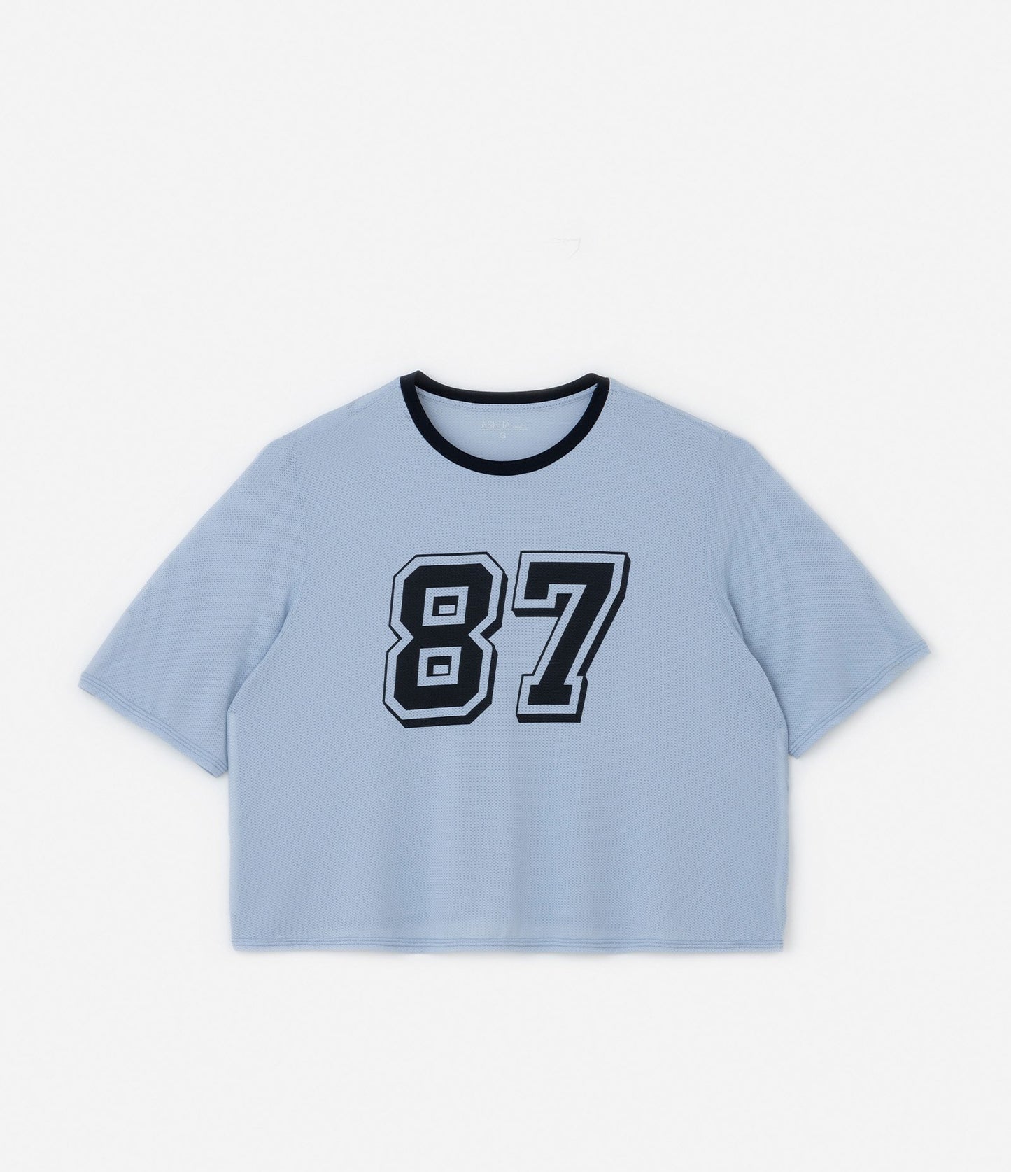 Crop Top sportivo blu con tecnologia Dry e stampa '87', taglie Curve e Plus Size