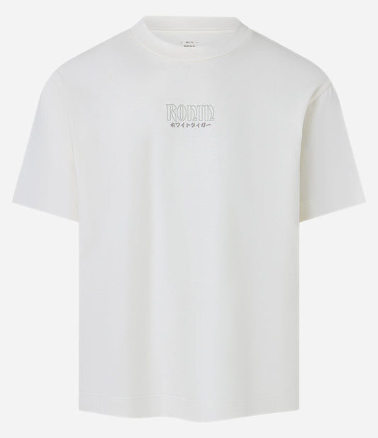 Maglietta boxy in tessuto knit con stampa Ronin Tiger bianca