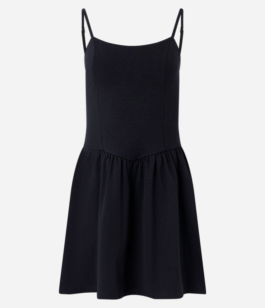Vestido curto de algodão preto com alças ajustáveis