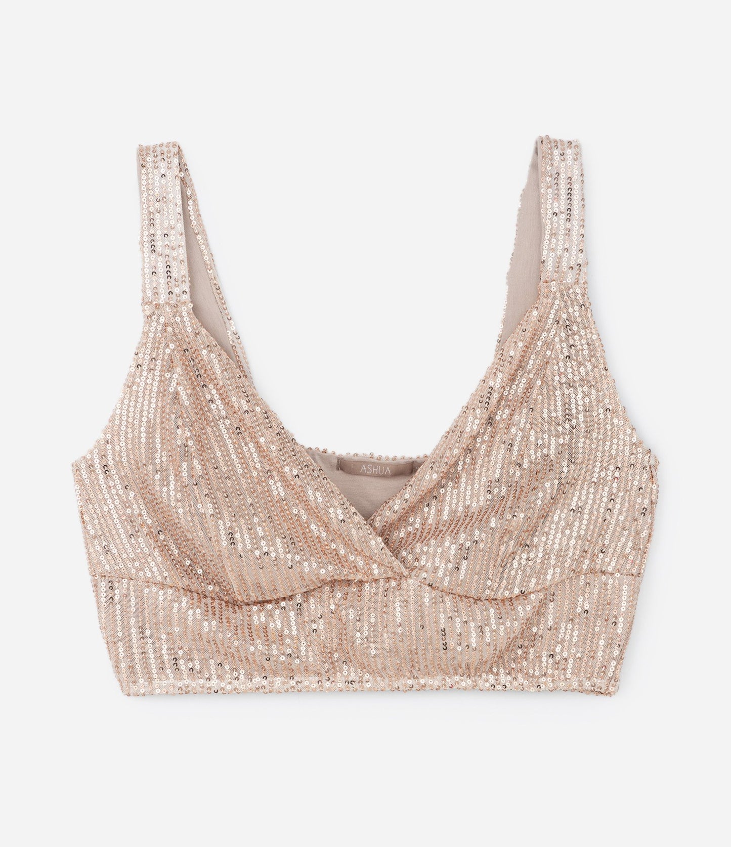 Crop Top in paillettes beige champagne con spalline larghe - Curve e taglie forti