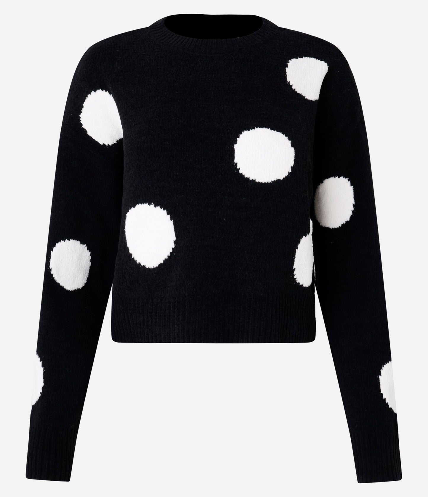 Jersey corto de jacquard de chenilla con hombros caídos y estampado de lunares negros