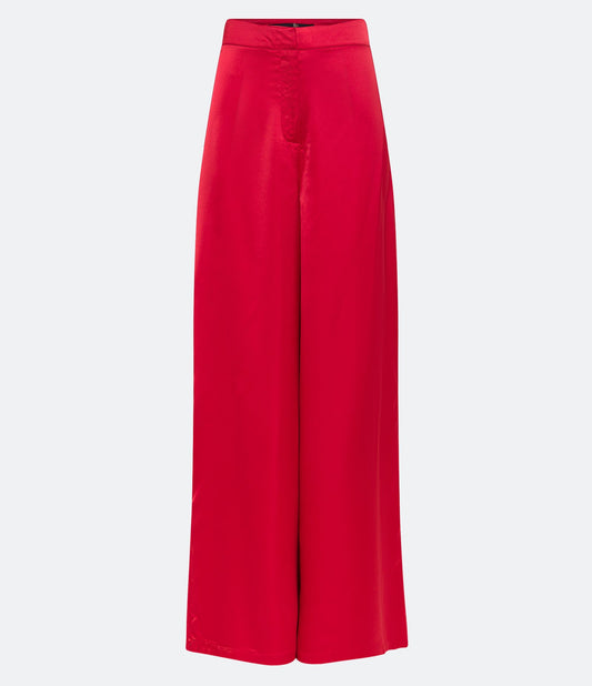 Calça de cetim de pernas largas com dardos nas costas em vermelho