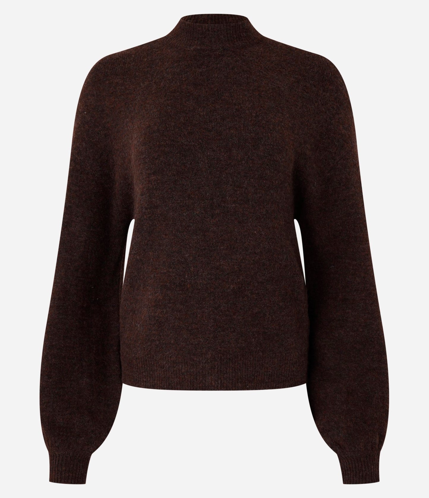 Brown High-Neck Short Knit Sweater