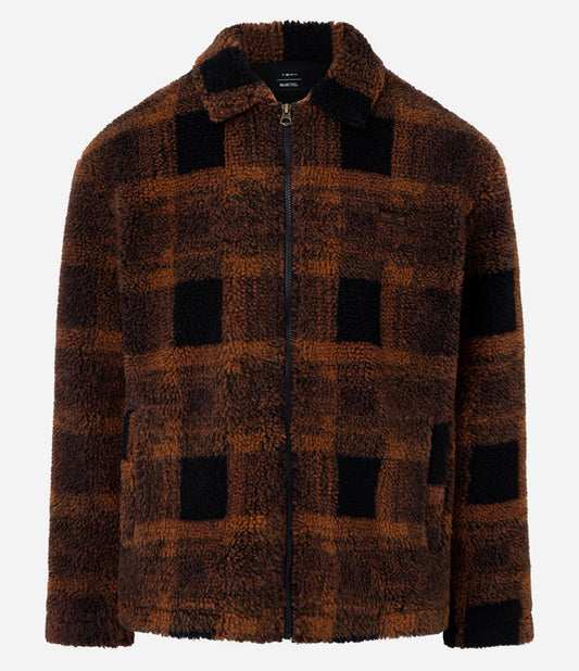 Giacca Sherpa a quadri marroni con trama morbida