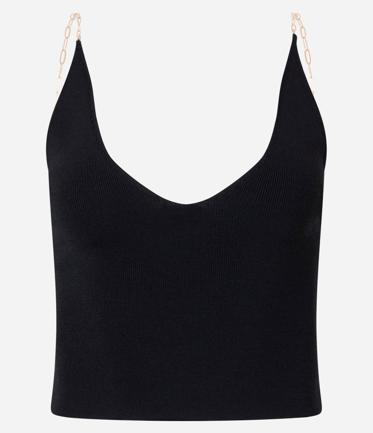 Top de punto negro con tiras de cadena