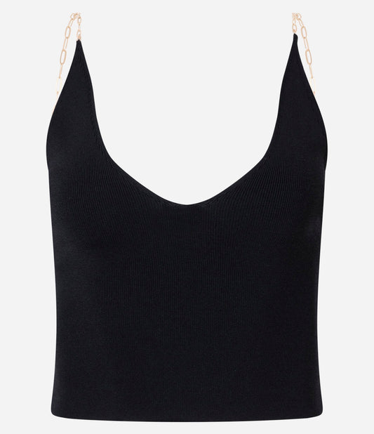 Top de punto negro con tiras de cadena