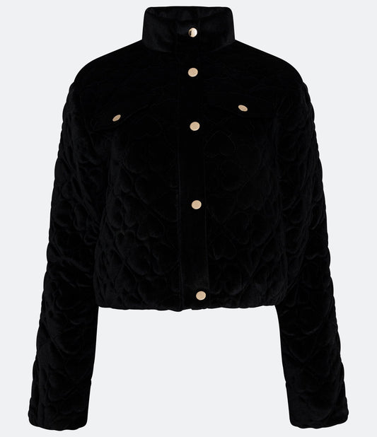 Giacca Puffer in velluto con tasca frontale e bottoni neri
