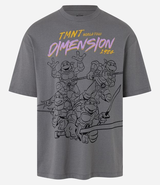 Camiseta relaxed fit gris de algodón con estampado de las Tortugas Ninja