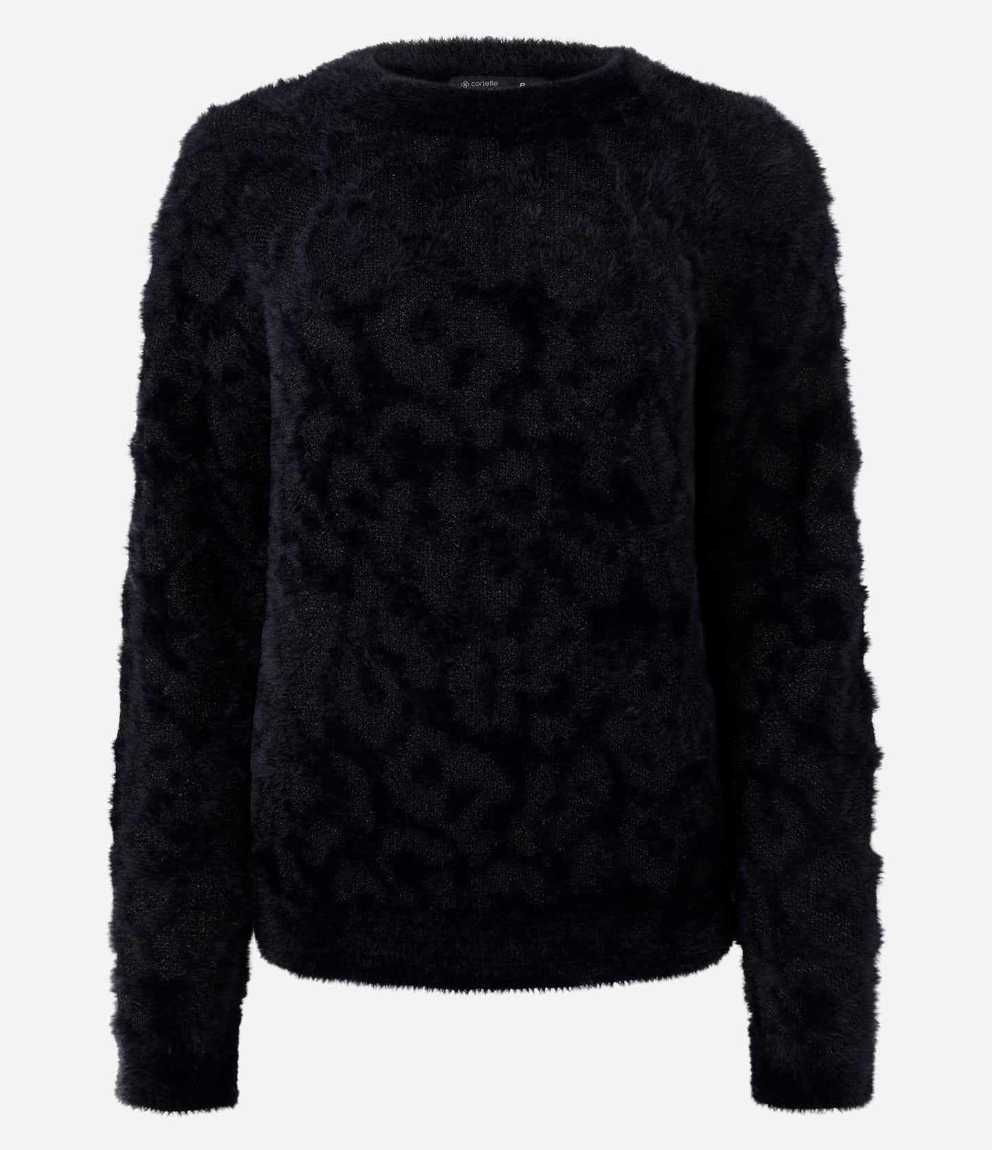 Fuzzy Polyamide Sweater with Black Animal Print Texture