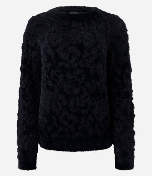 Fuzzy Polyamide Sweater with Black Animal Print Texture