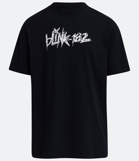 Camiseta relaxada preta com estampa do Blink 182 em tecido de meia malha