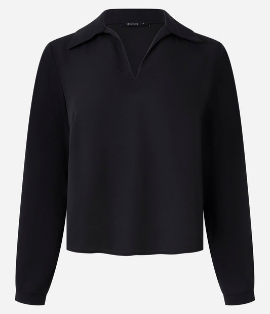 Blusa de Crepe com Gola Polo e Zíper Preto