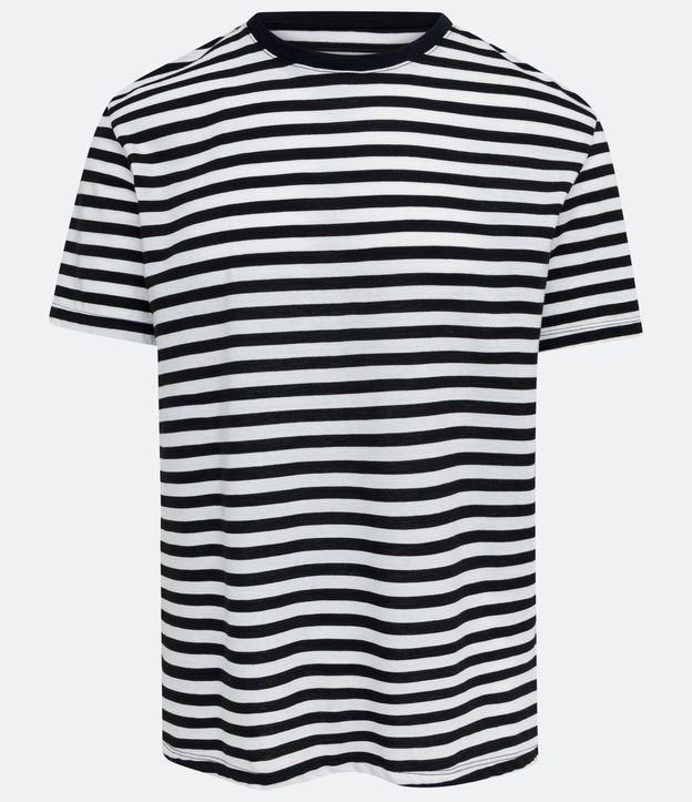 Camiseta de algodão de ajuste regular com estampa listrada em preto e branco
