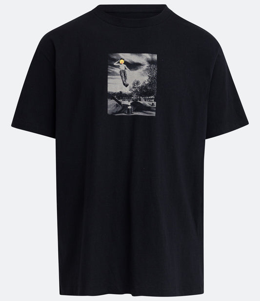 Camiseta regular em jérsei preto com impressão fotográfica