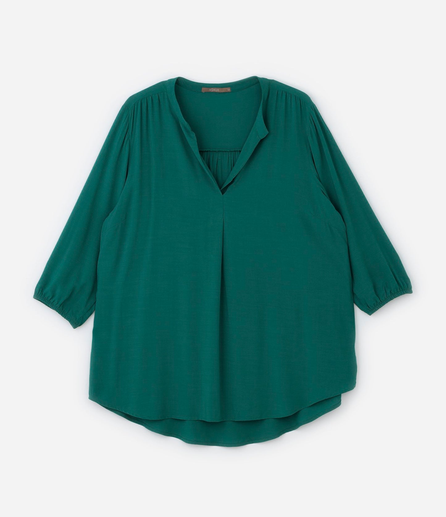 Blusa de viscose com decote em V e punhos elásticos, Curve & Plus Size, verde