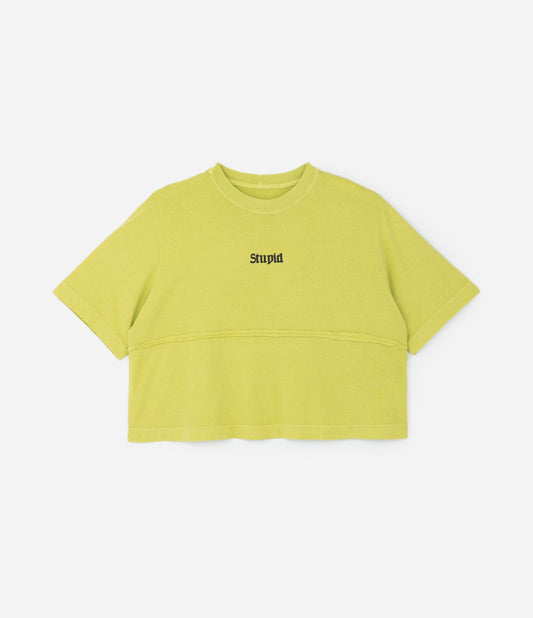 Maglietta in cotone verde con stampa Stupid Curve e taglie forti