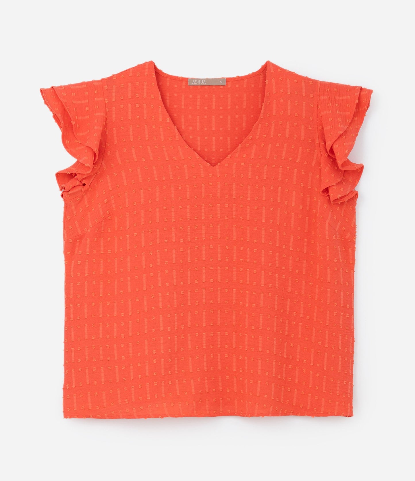 Blusa Air Flow de crepe texturizado laranja com mangas com babados - Curve e Plus Size
