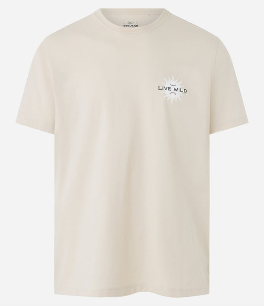 Camiseta Comfort de algodón peruano con estampado de sol "Live Wild" - Beige