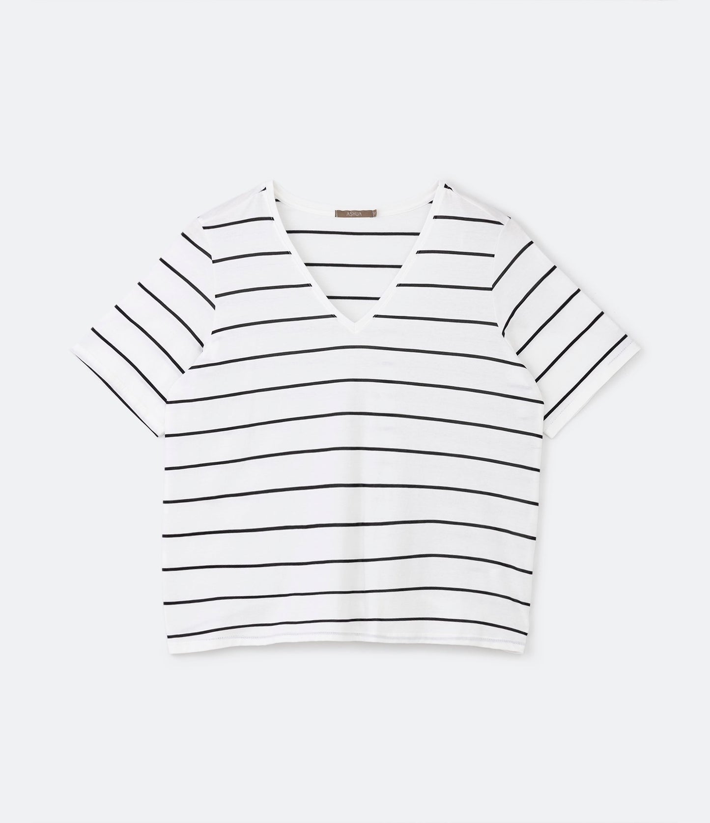 Camicetta con scollo a V e stampa a righe, Curve & Plus Size, bianco