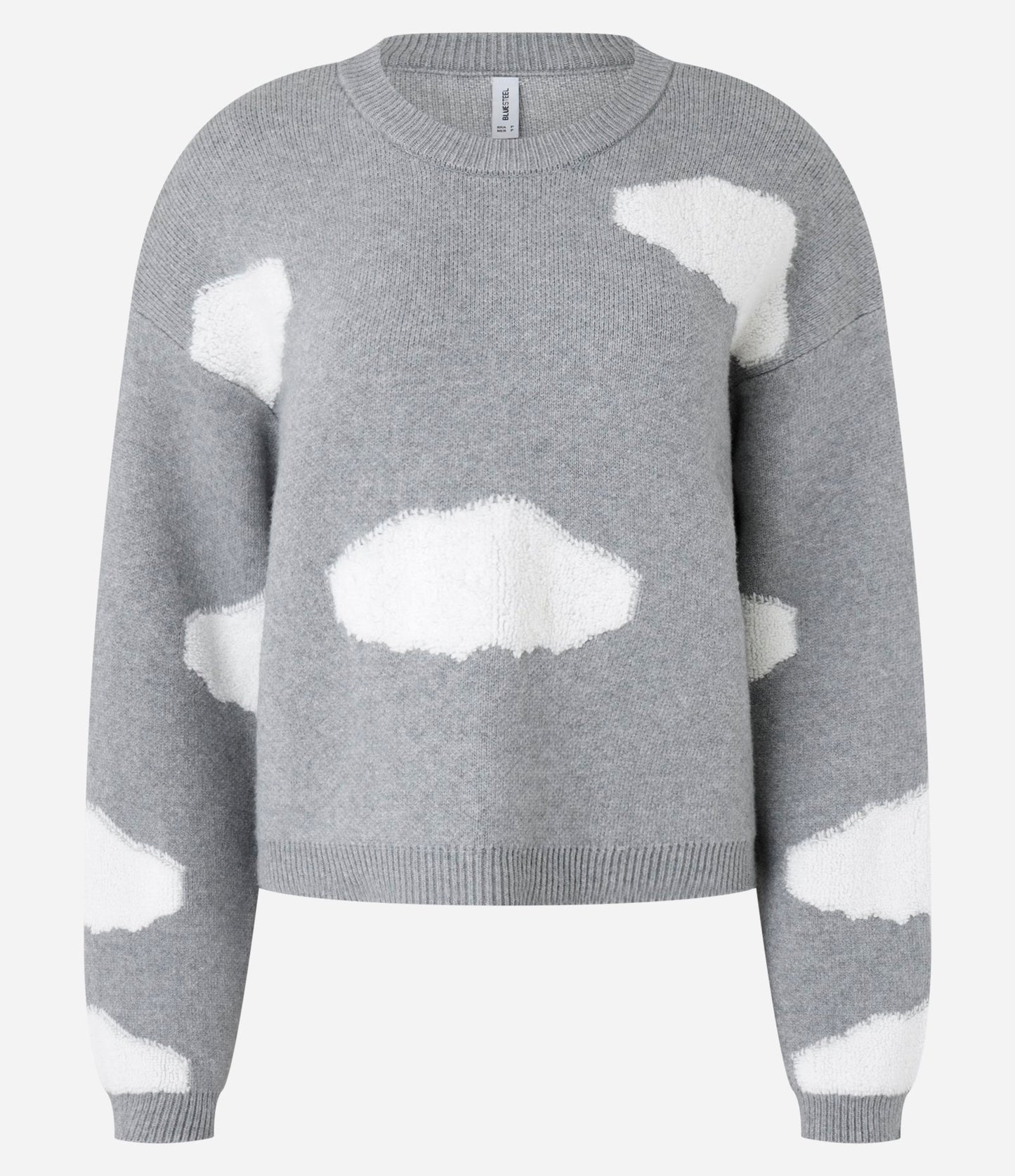 Gray Knitted Sweater with Cloud Pattern