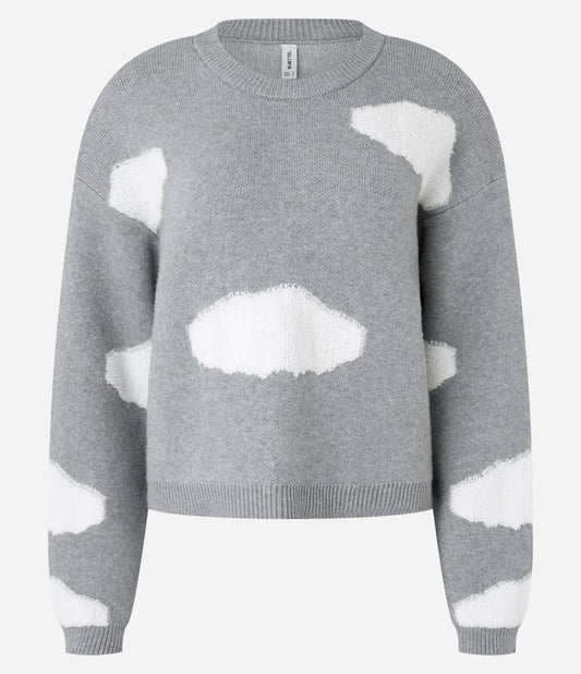 Gray Knitted Sweater with Cloud Pattern