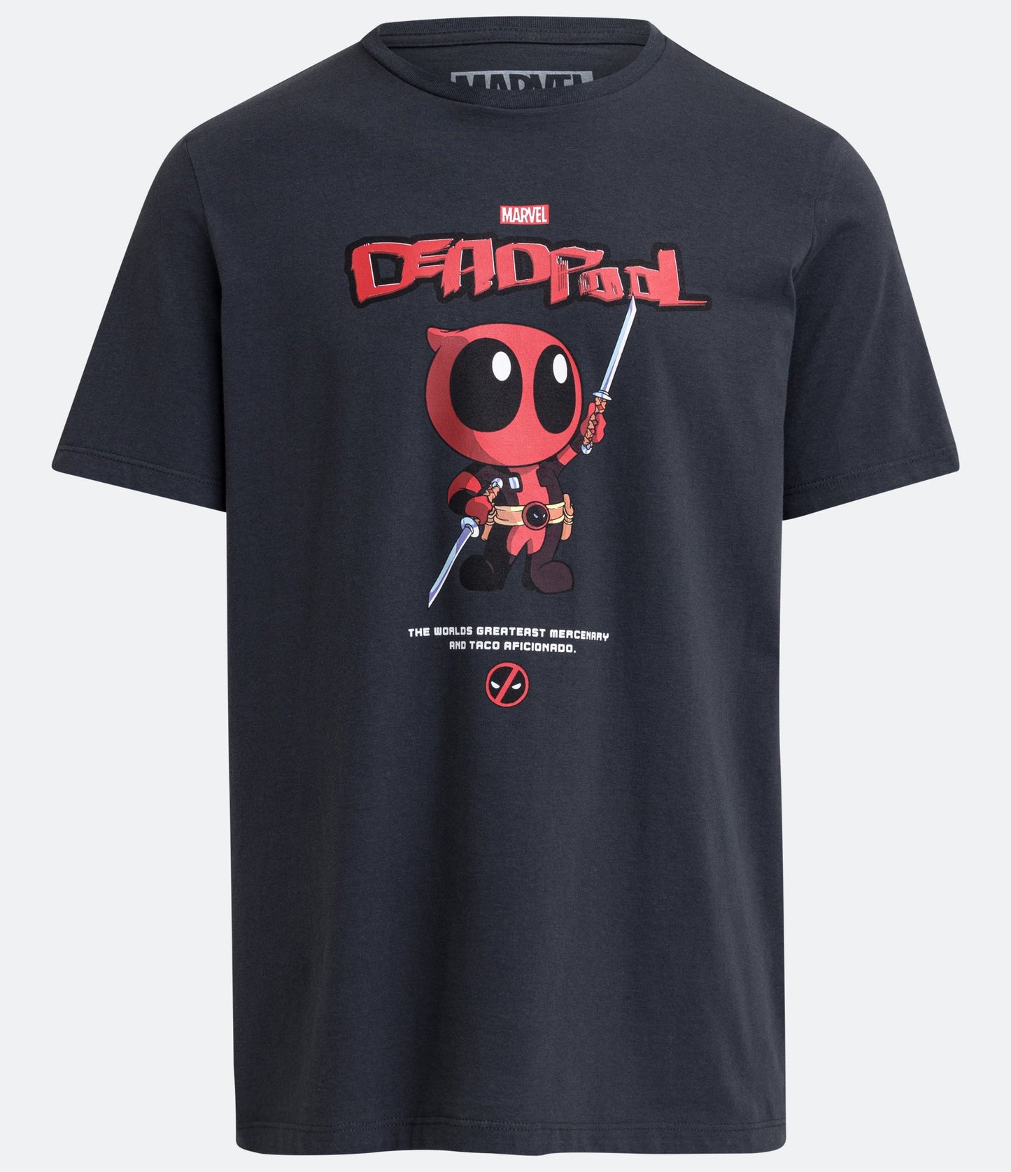 Regular Fit Gris Carbón Camiseta Gráfica Deadpool en Tejido de Punto Medio