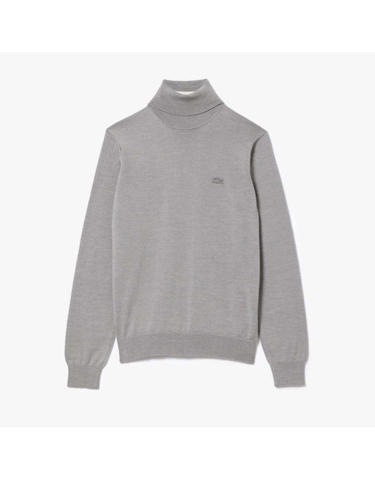 Suéter masculino de gola alta de lã Merino Lacoste em cinza