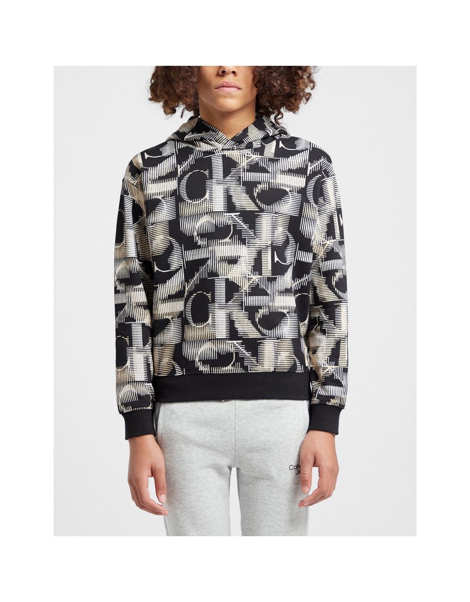 Felpa con cappuccio Monogram da ragazzo di Calvin Klein in nero