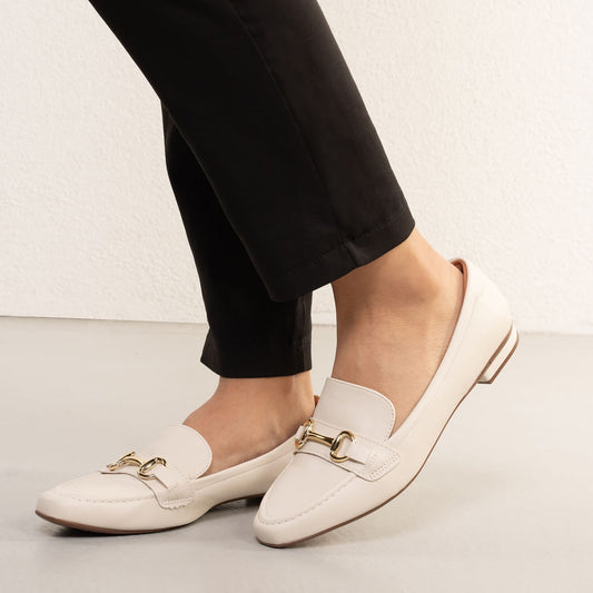 Women's White Moccasin with Buckle by Vizzano
