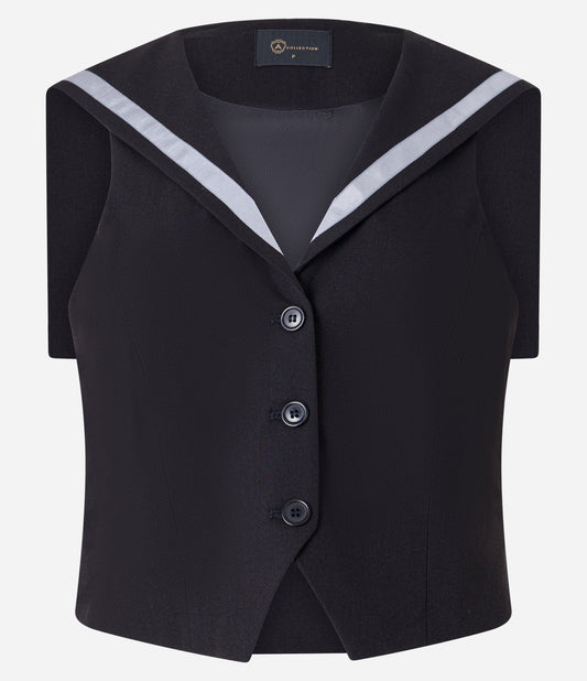 Gilet sartoriale con colletto alla marinara e dettaglio nero a contrasto