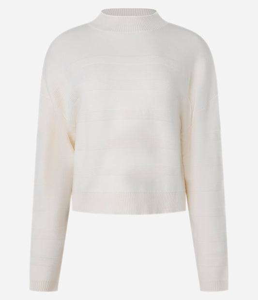 Knitted Sweater with High Collar and Off-White Striped Jacquard Texture