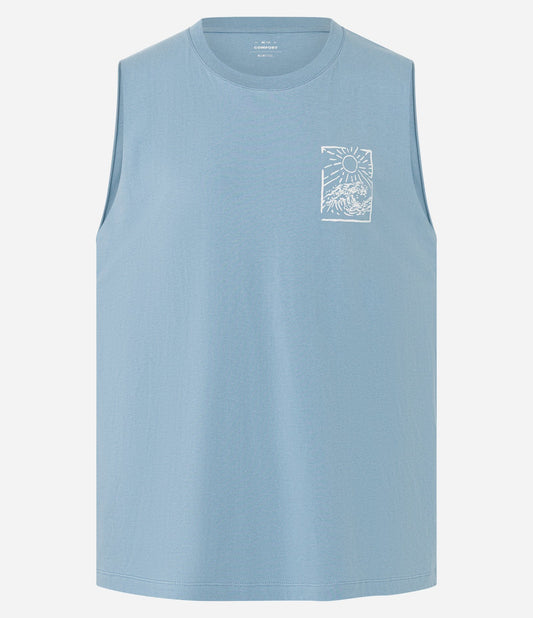 Canotta in cotone comfort con stampa blu a quattro isole