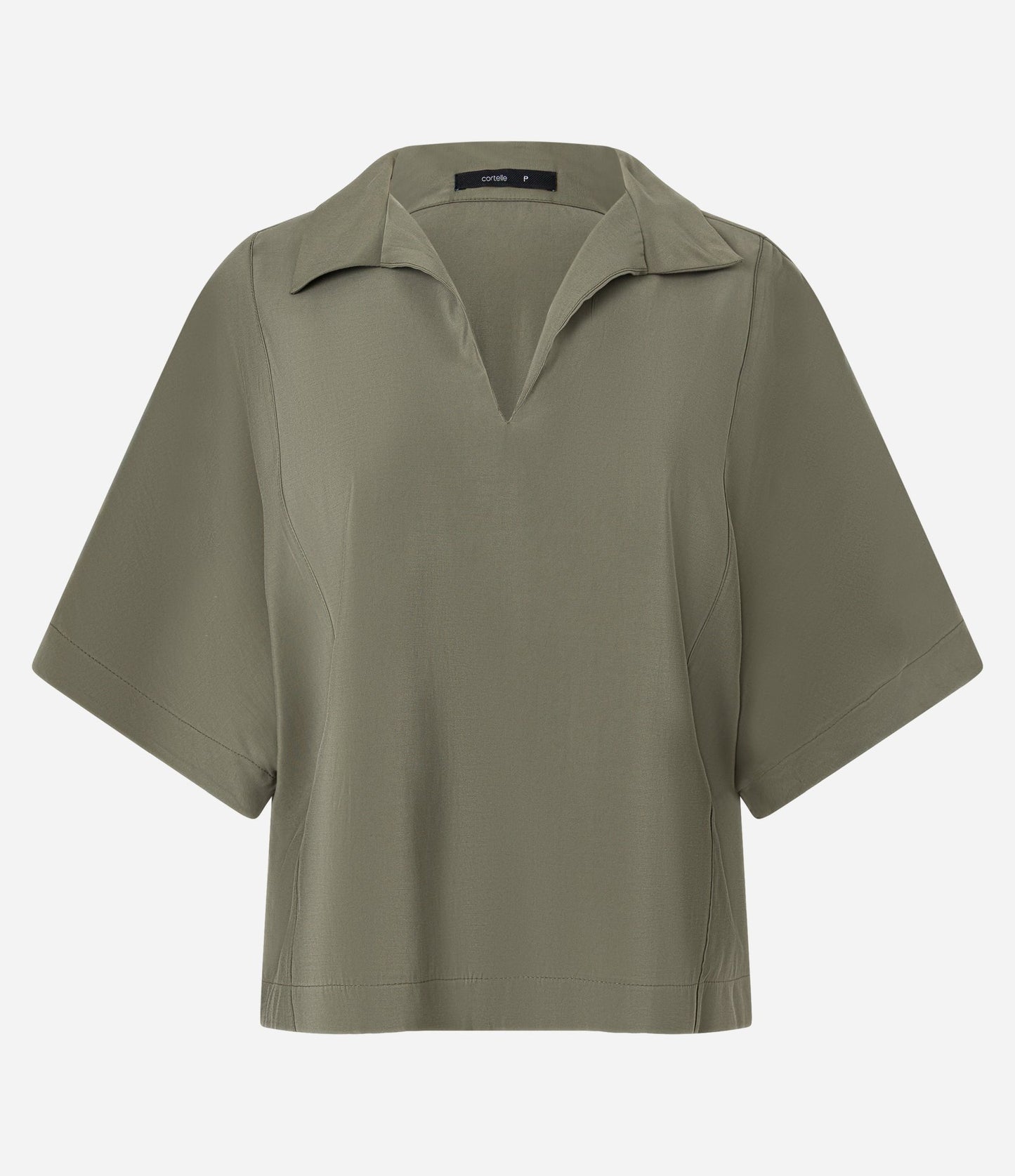 Blusa de Viscosa Verde Oliva con Recorte y Mangas Anchas