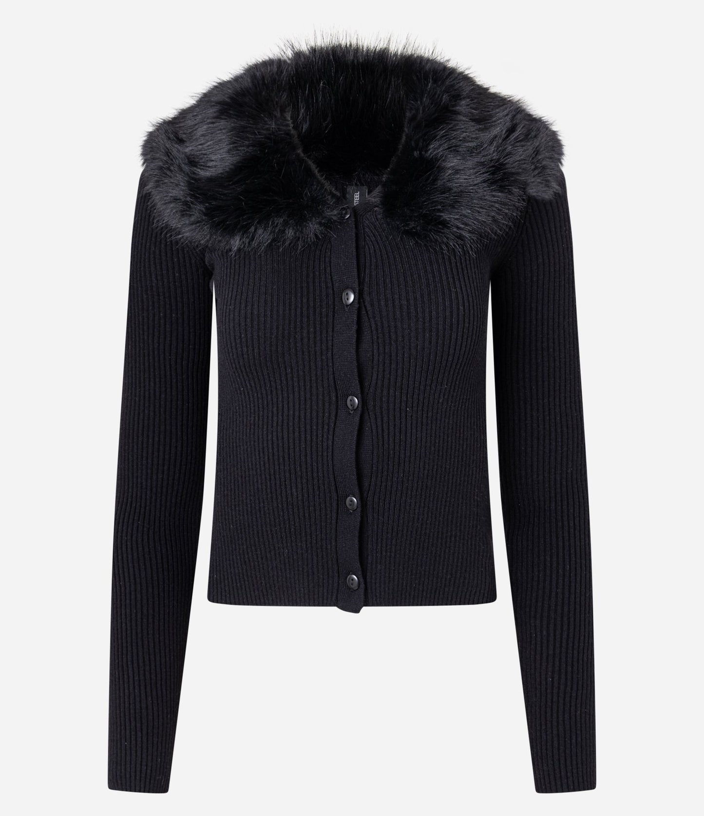 Cardigan a maglia regolare con colletto in pelliccia sintetica rimovibile - Nero