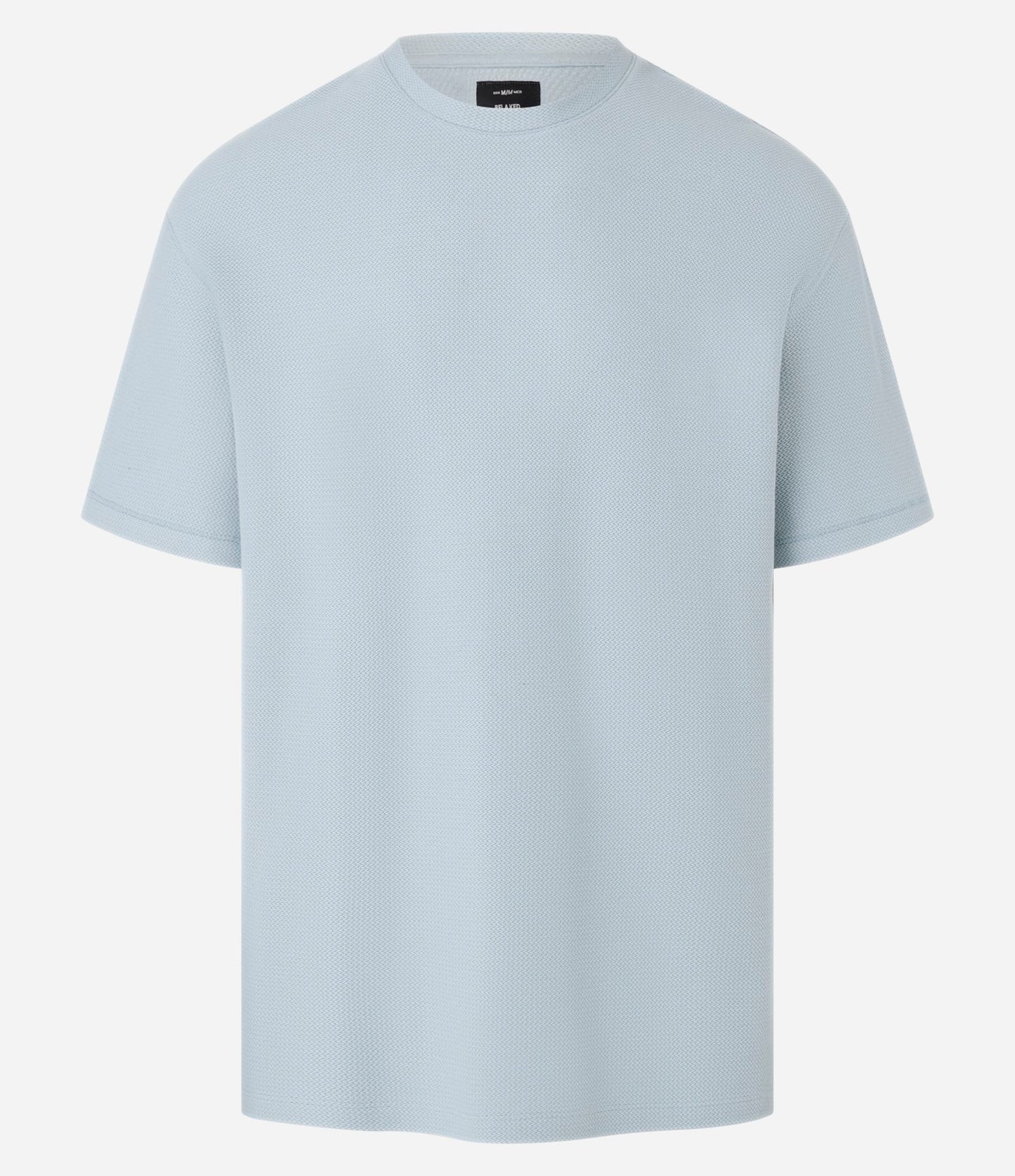 Maglietta in cotone blu con texture Chevron dal taglio rilassato