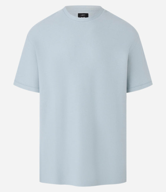 Maglietta in cotone blu con texture Chevron dal taglio rilassato