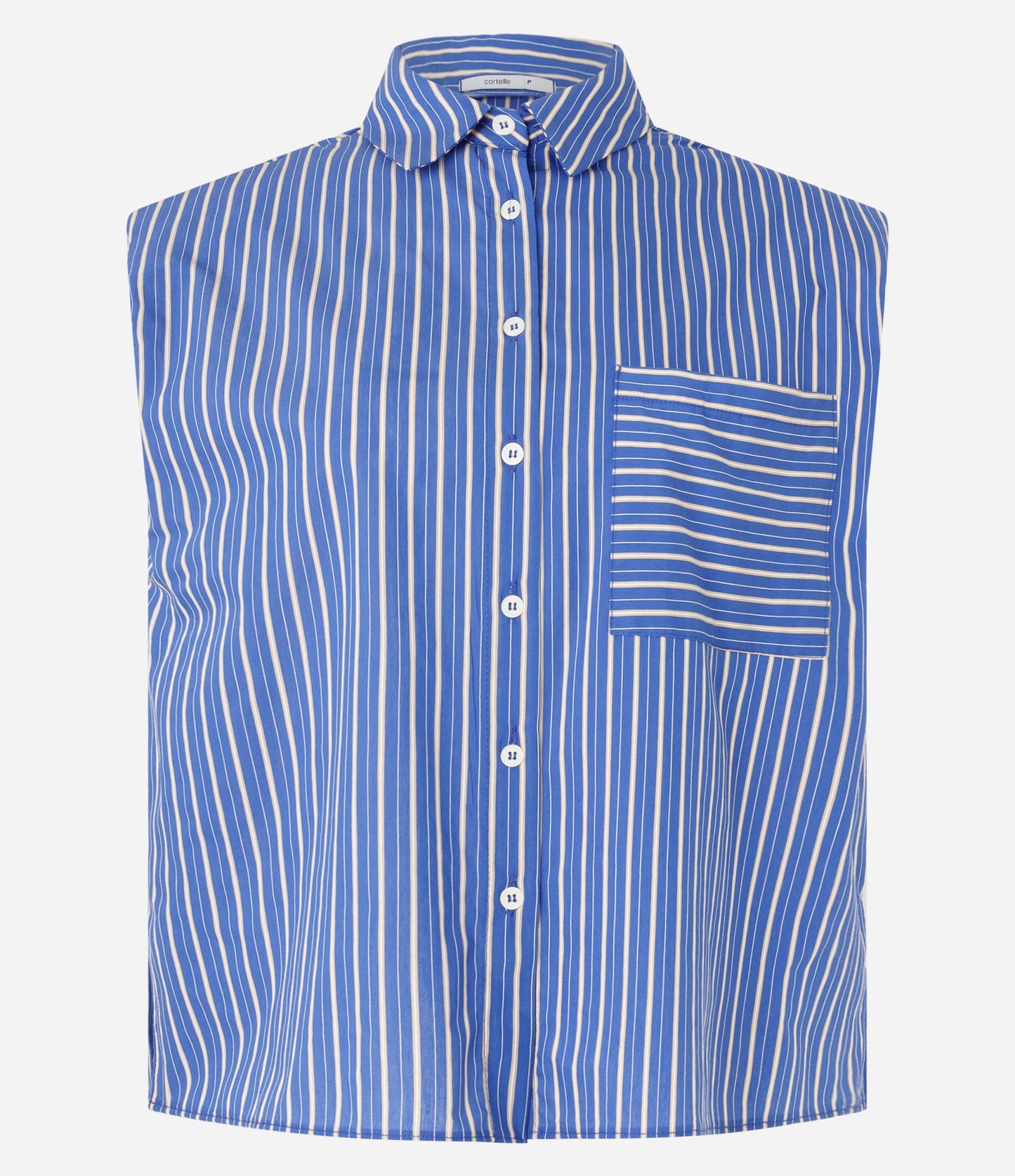 Camisa Regata de Tricoline com Listras Azul Tingidas