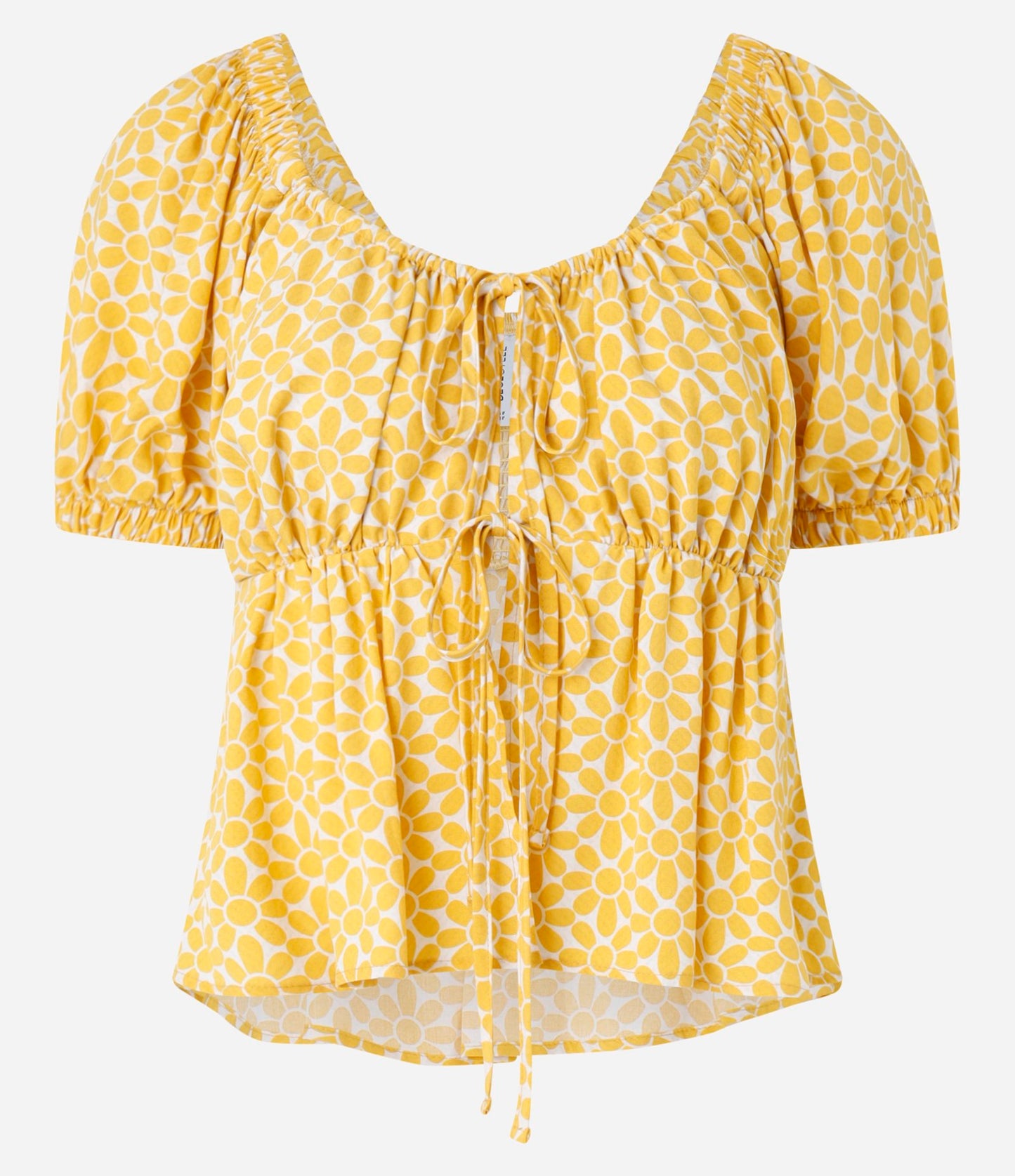 Blusa de viscosa con detalle de lazo y estampado floral amarillo