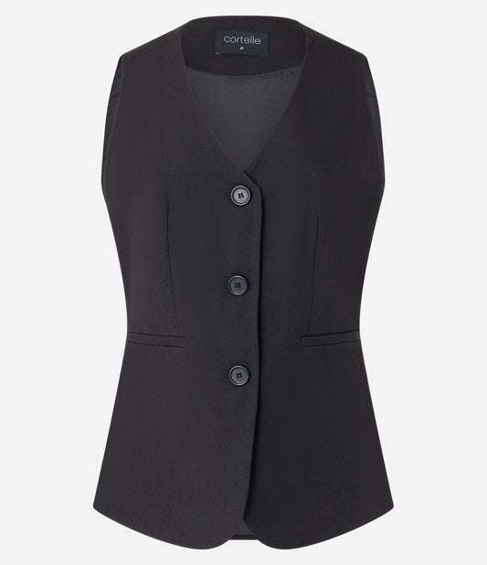 Chaleco negro a medida con botones y bolsillos insertados