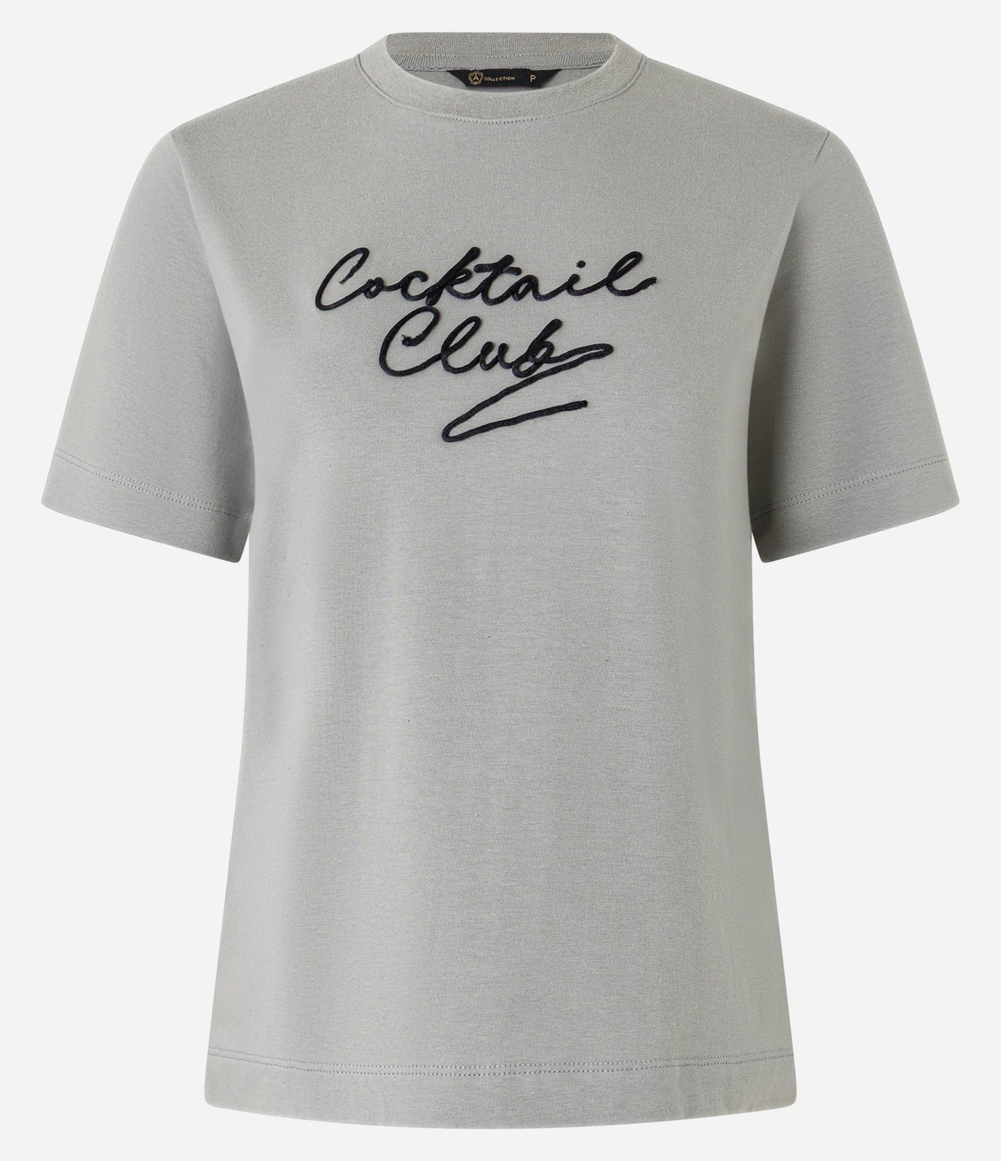 Gray Cotton T-Shirt with "Cocktail Club" Lettering