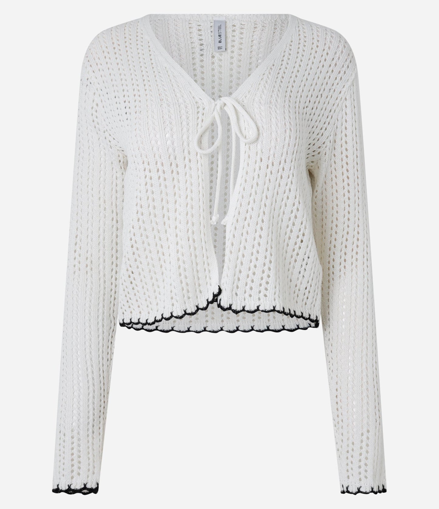 Cardigan in maglia rilassata con cravatta e dettagli a contrasto in bianco