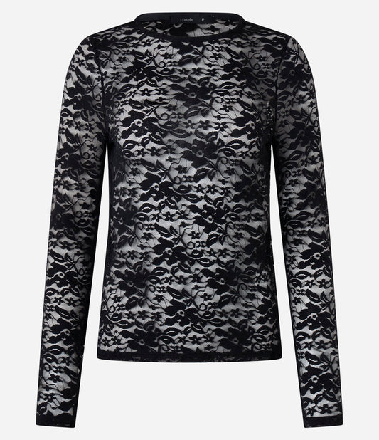 Blusa de Encaje Negro con Textura Floral