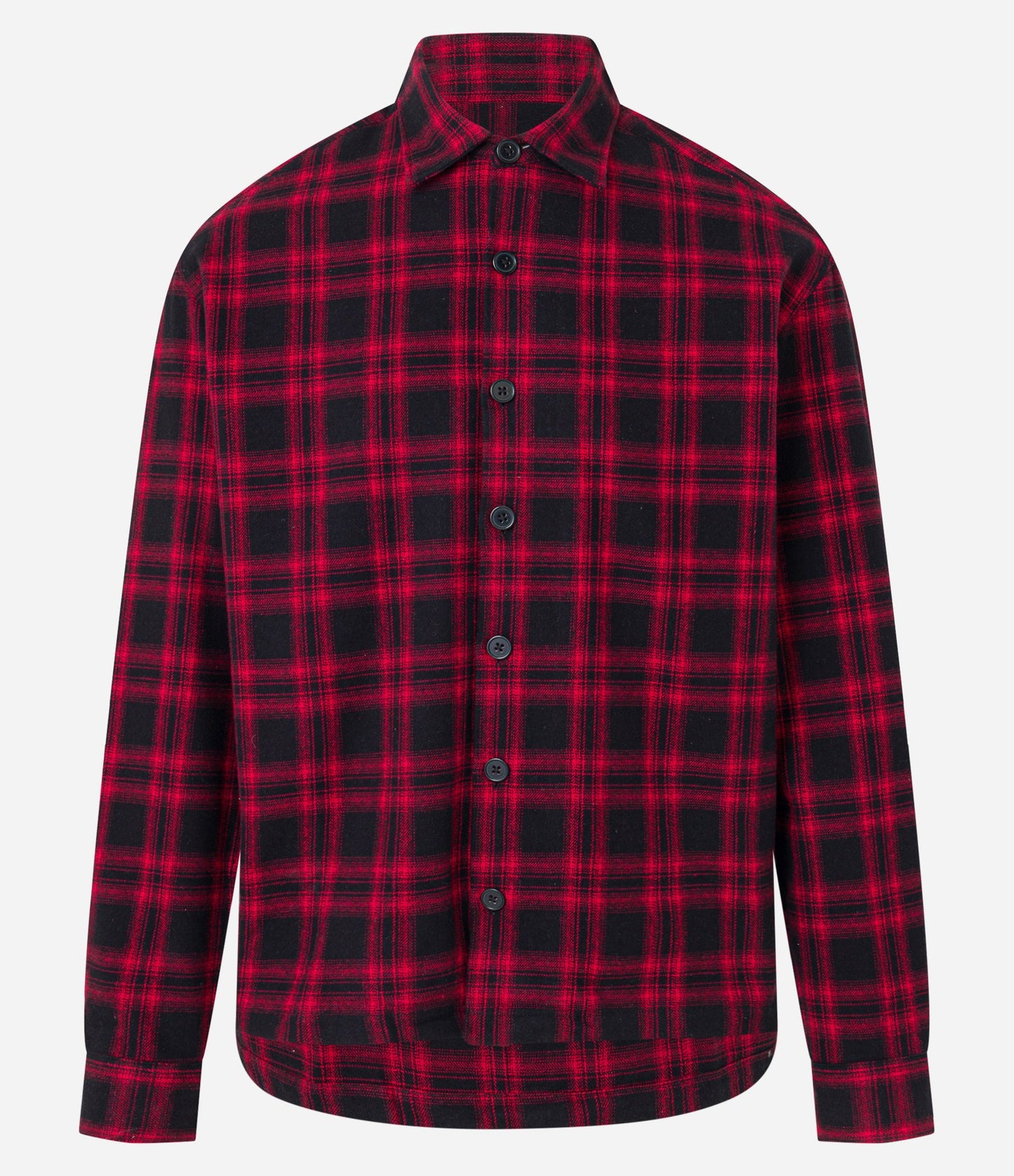 Camisa Boxy de Franela con Estampado de Cuadros Negro/Rojo y Mangas Largas