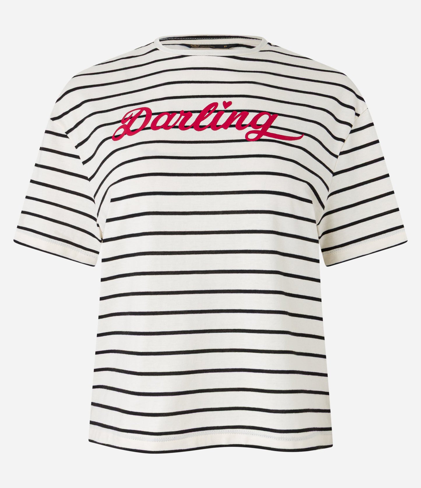 Maglietta a righe in cotone con scritta "Darling" in bianco/nero