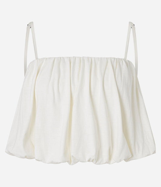 Camicetta bianca in cotone con maniche a palloncino e spalline regolabili