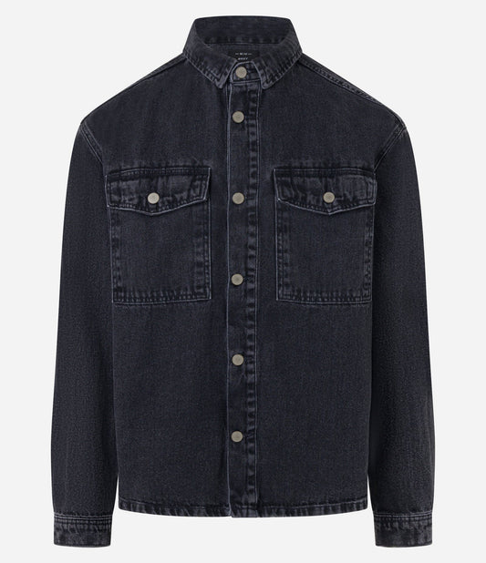 Camicia in denim oversize con effetto marmorizzato nero